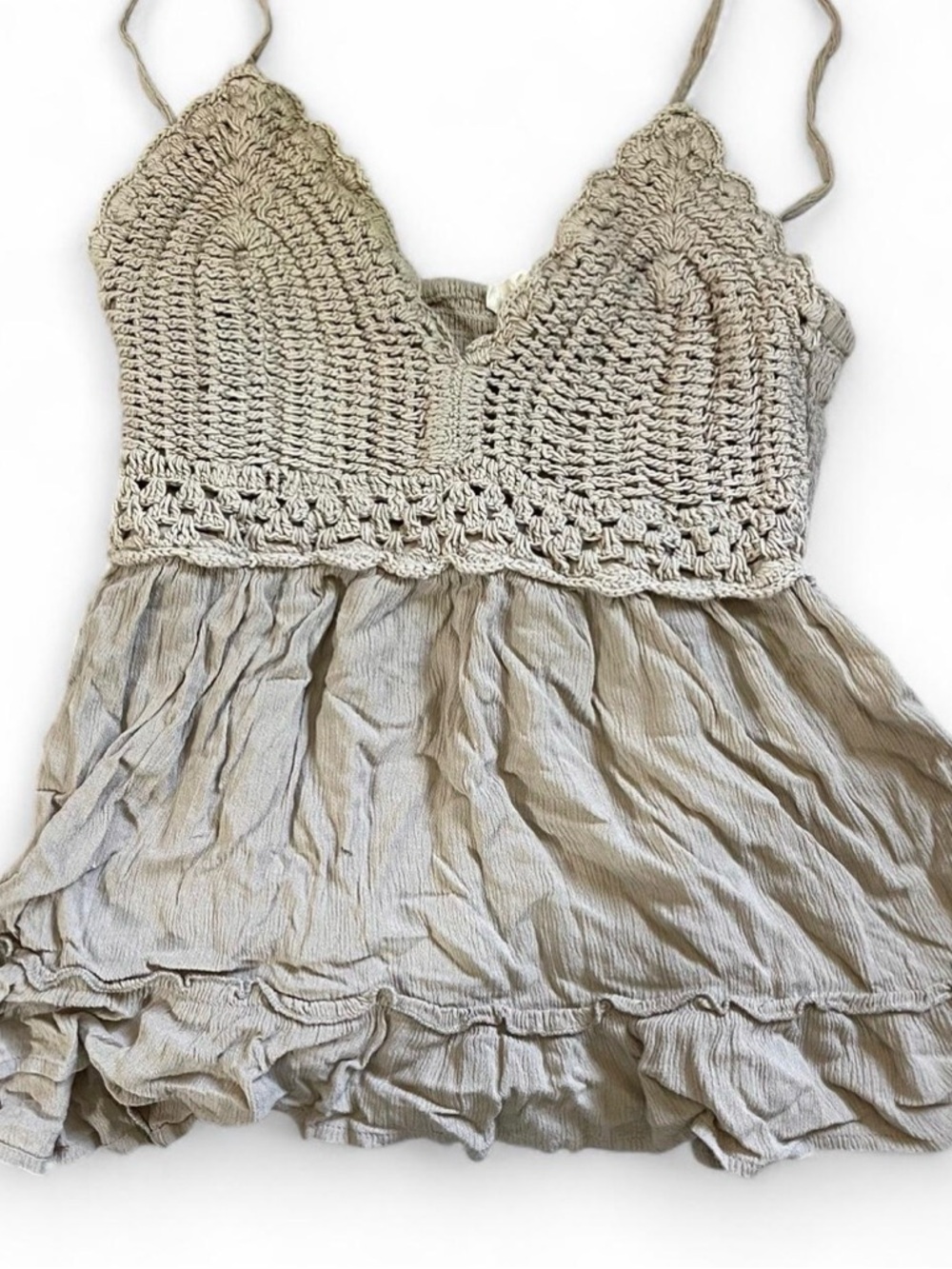 Blush Crochet Bodice Tank Top in Taupe